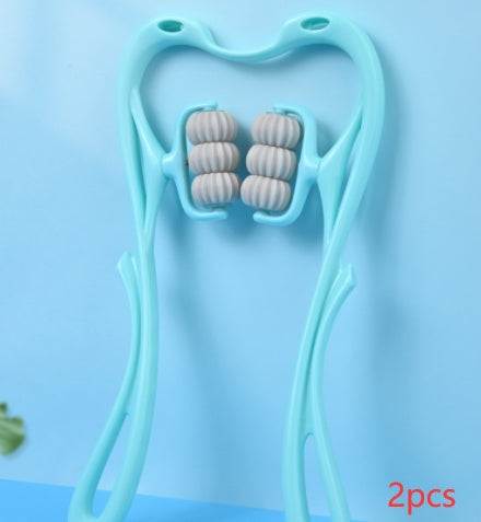 Six-wheel neck massager with ergonomic design for deep tissue relief.
