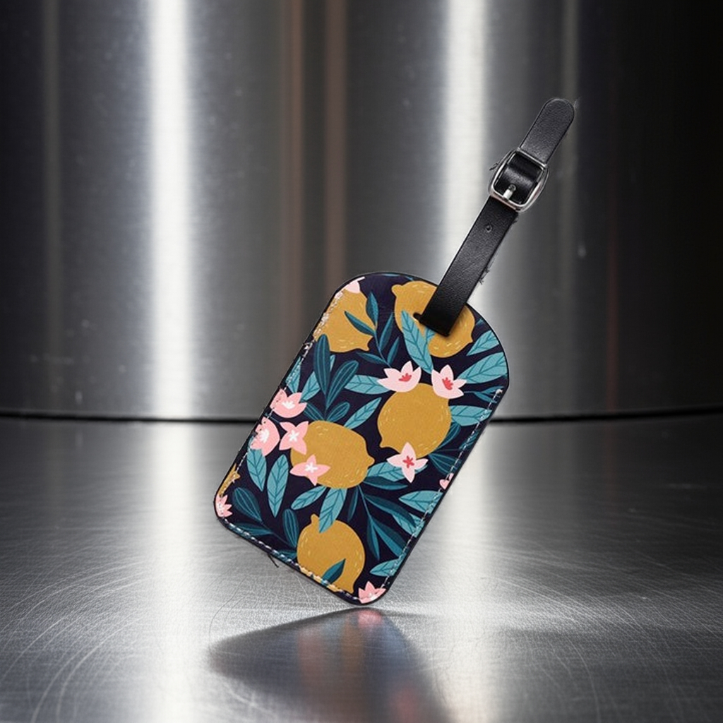 personalized travel label with floral design and adjustable buckle