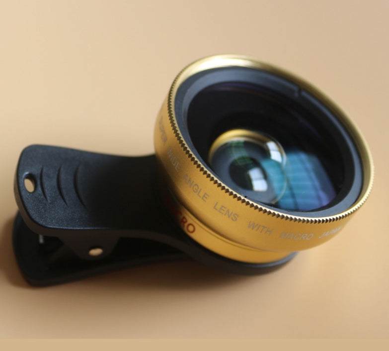 Phone lens kit with clip-on wide-angle and macro lenses for smartphones.
