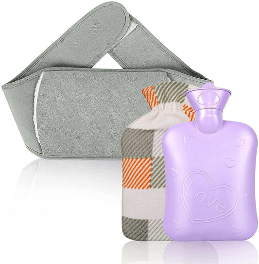 Unpatterned purple plaid hot water bottle belt cover with high-density PVC material.